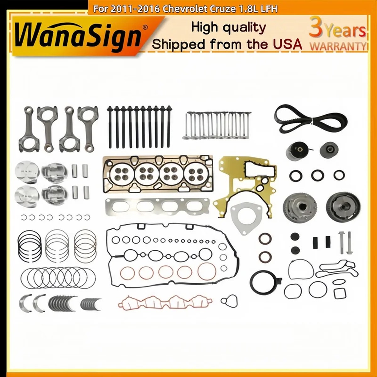 Engine Gasket Set w/ Piston Connecting Rod For 11-16 Chevrolet Cruze 1.8L LFH
