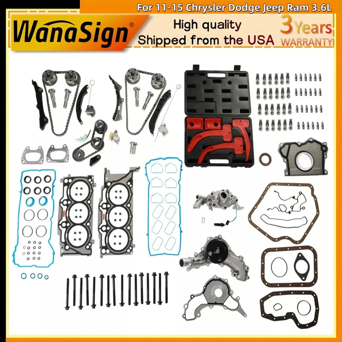 Engine Rebuild&Timing Chain Kit For 11-15 Chrysler Dodge Jeep Ram 3.6L Cherokee