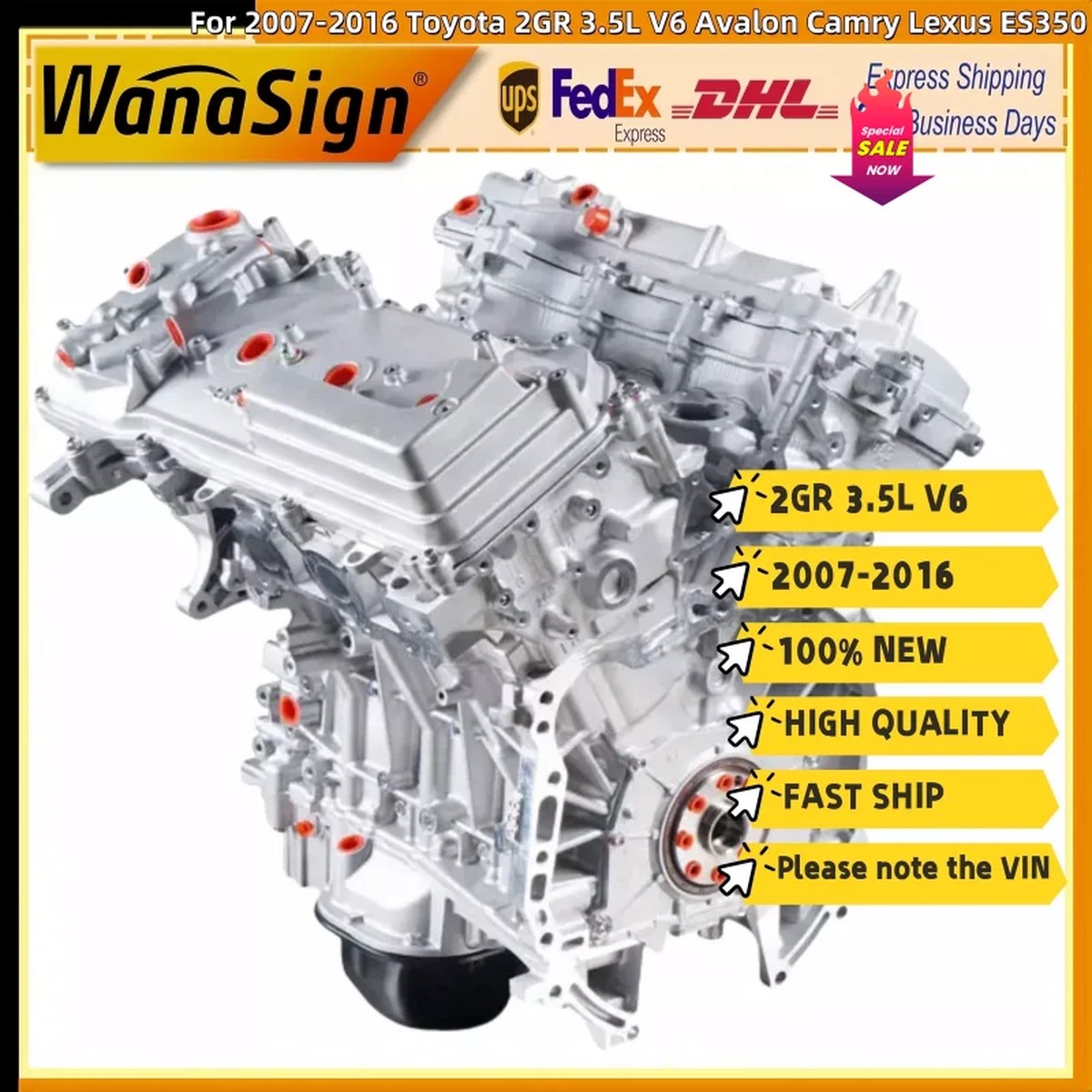 For 2007-2016 Toyota 2GR 3.5L V6 Avalon Camry Lexus ES350 Long block engine Assyembly
