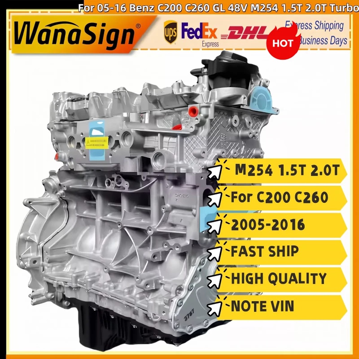 Long Block Engine Assembly For 05-16 Benz C200 C260 GL 48V M254 1.5T 2.0T Turbo