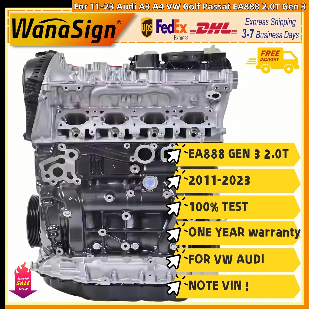 Long Block Engine Assembly For 11-23 Audi A4 VW Golf EA888 2.0T Gen 3 High Power OR low Power
