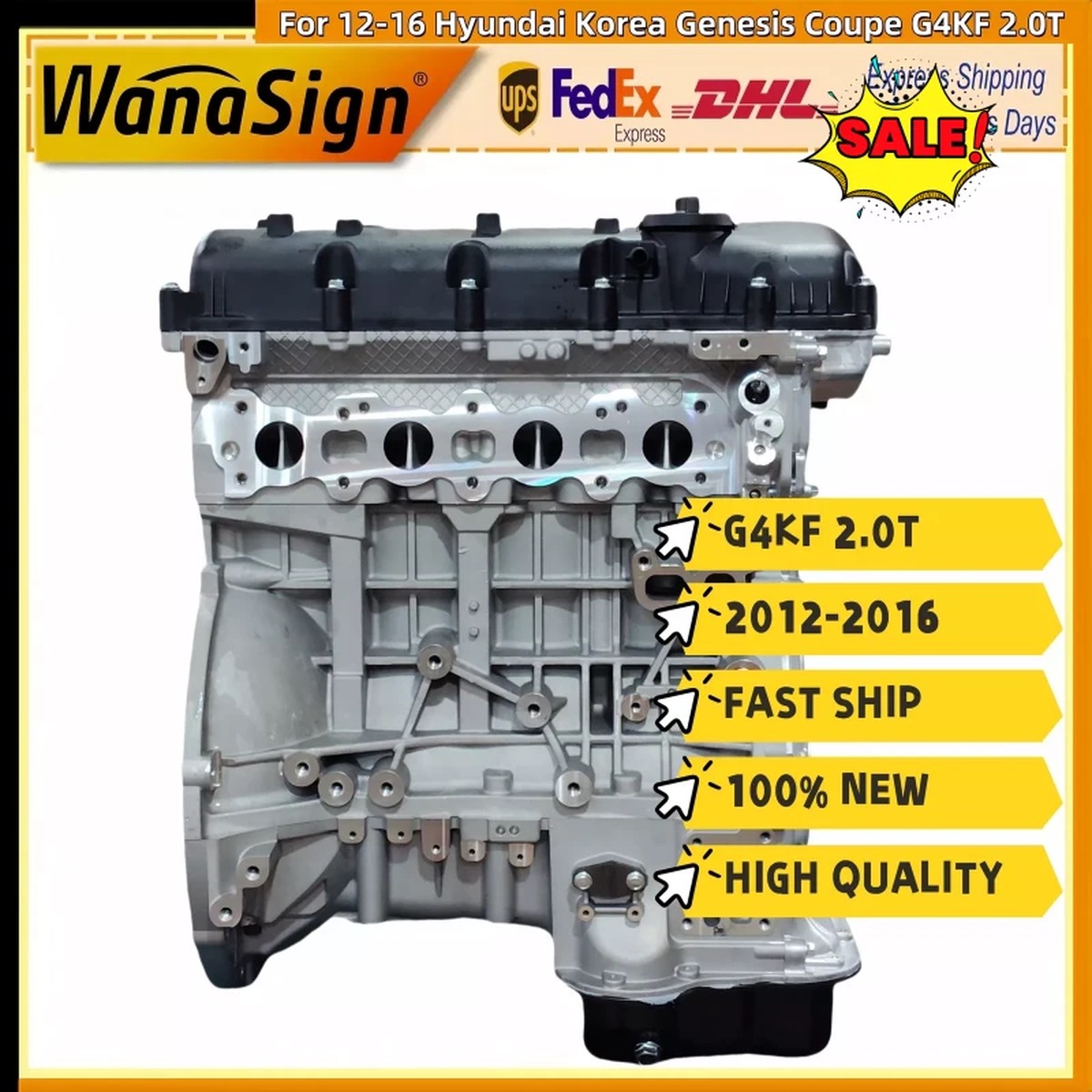 Long block Engine Assembly For 12-16 Hyundai Korea Genesis Coupe G4KF 2.0T Turbo