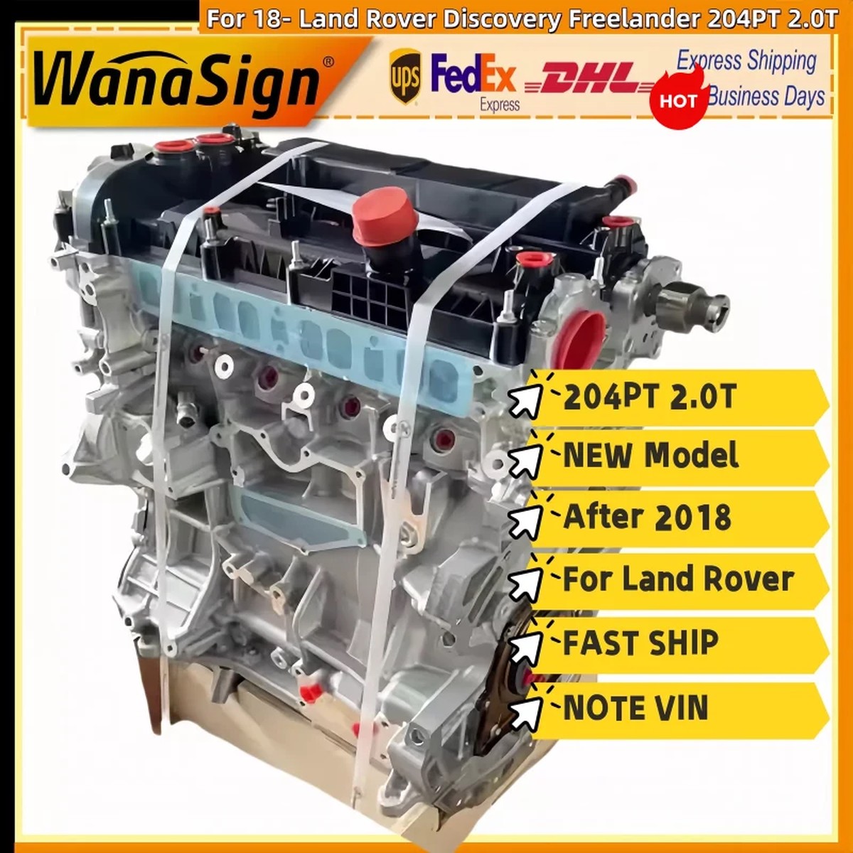 Long Block Engine Assy For 18- Land Rover Discovery Freelander 204PT 2.0T New