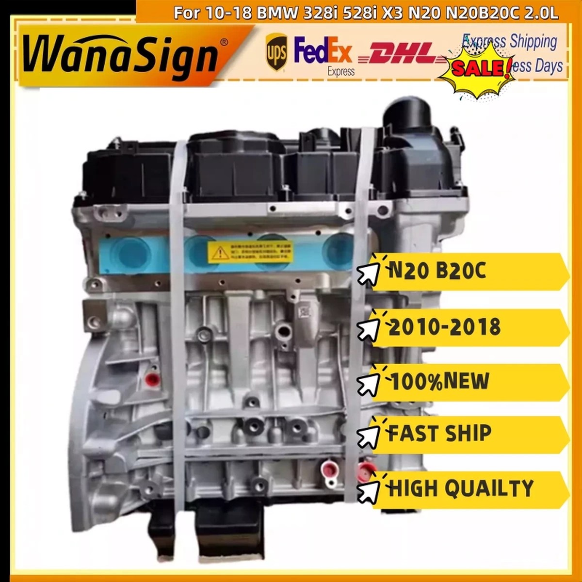 Long Cylinder Block Engine Assembly For 10-18 BMW 328i 528i X3 N20 N20 B20C 2.0L