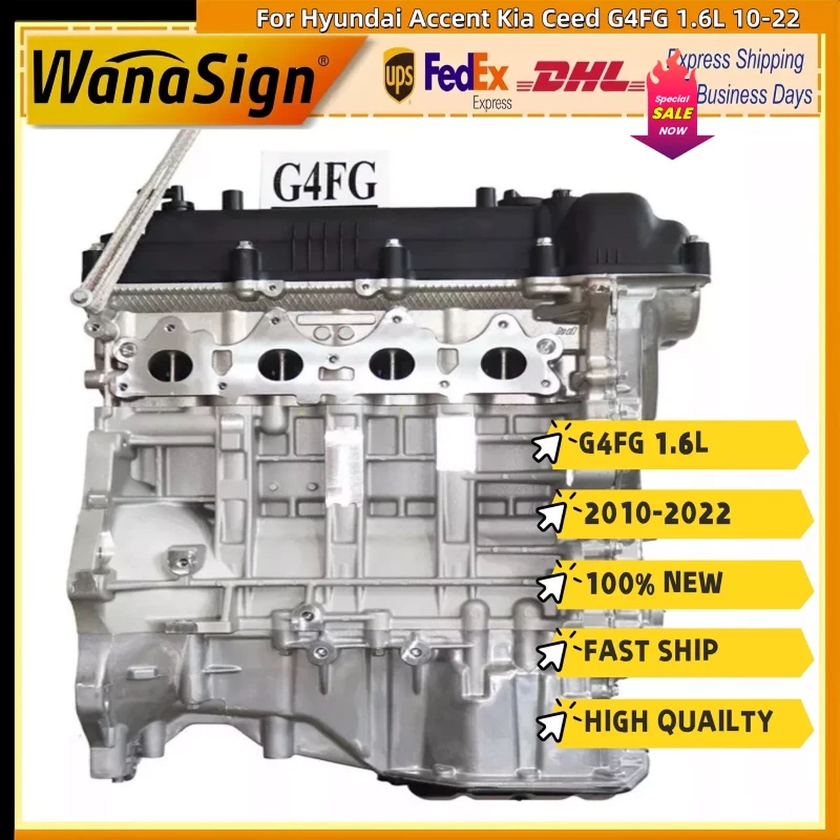 Long Cylinder Block Engine Assembly For 10-22 Hyundai Accent Kia Ceed G4FG 1.6L