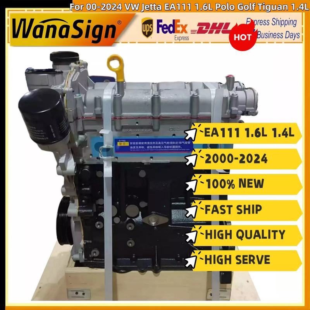 Long Engine Block Assembly For 00-2024 VW Jetta EA111 1.6L Polo Golf Tiguan 1.4L