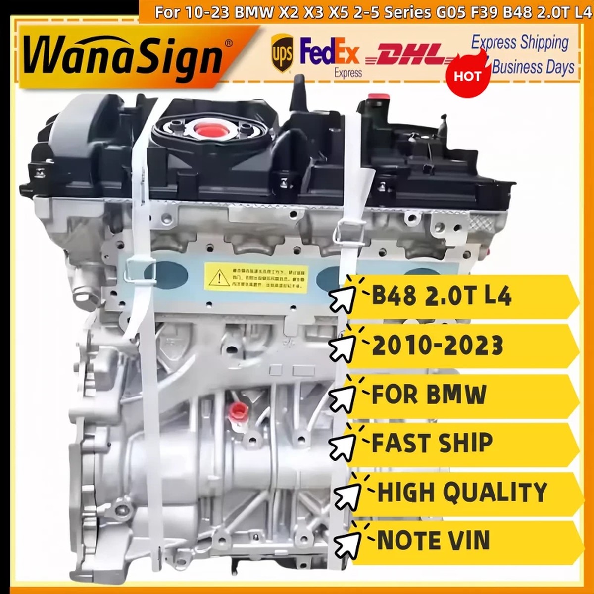 Long Engine Block Assembly For 10-23 BMW X2 X3 X5 2-5 Series G05 F39 B48 2.0T L4
