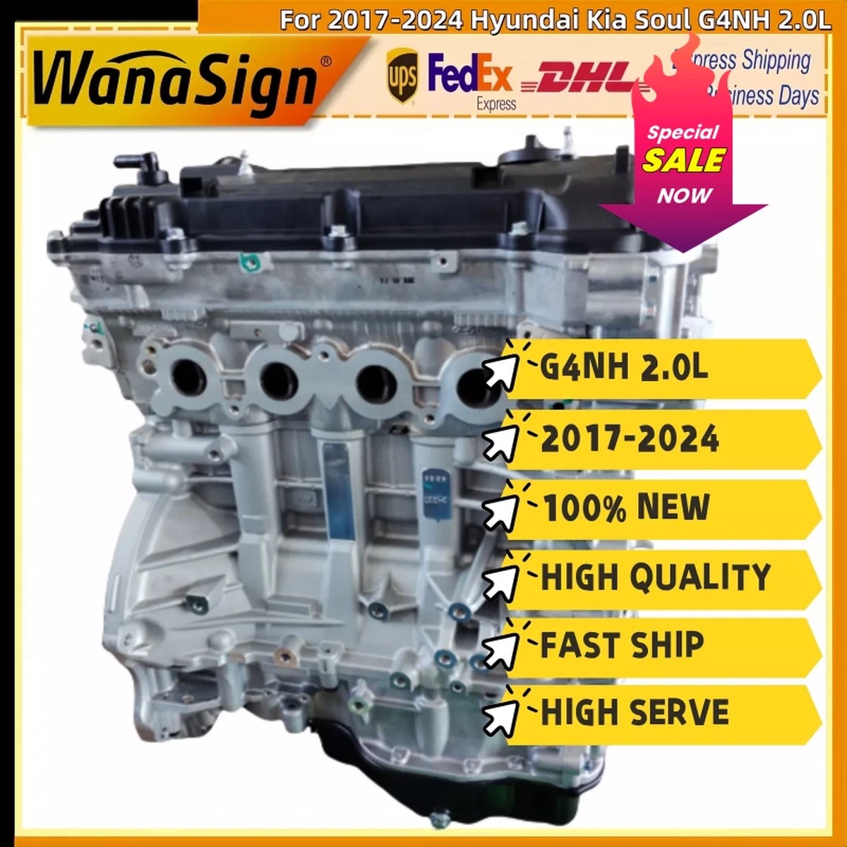 New Long Cylinder Block Engine Assembly For 2017-2024 Hyundai Kia Soul G4NH 2.0L