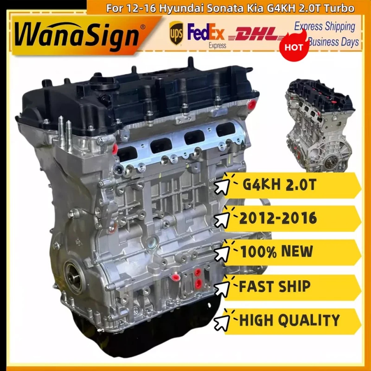 Old Model G4KH 2.0T Long Block Engine Assembly For 2012-2016 Hyundai Santa Fe Kia Optima