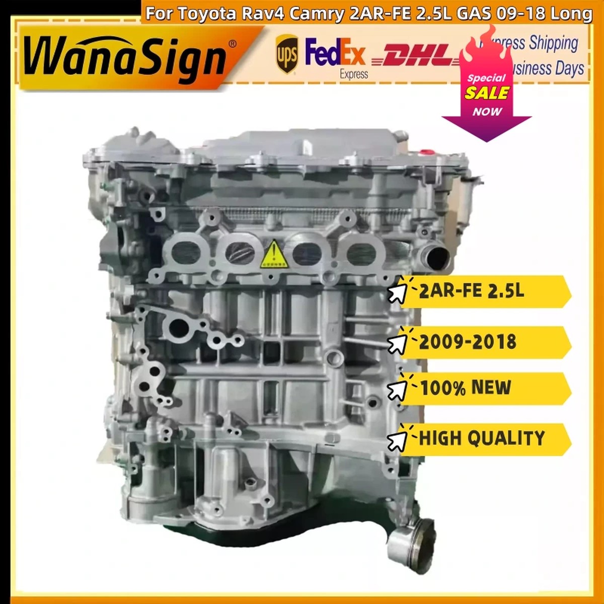 Long Cylinder Block Engine Assembly For 09-18 Toyota Rav4 Camry 2AR-FE 2.5L GAS
