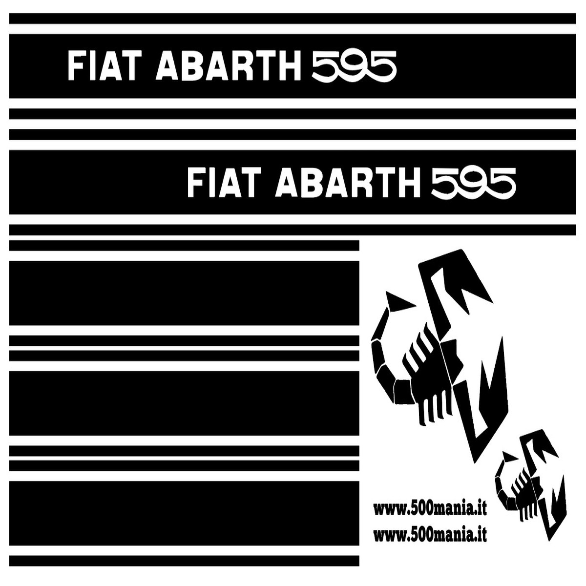 Complete Set of Black Fiat 500 Abarth 595 Decals