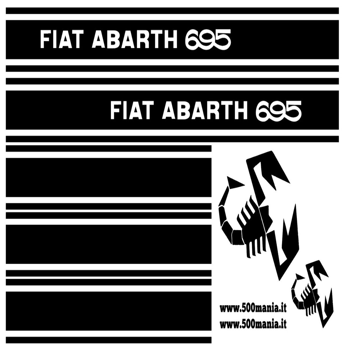 Complete Set of Black Fiat 500 Abarth 695 Decals