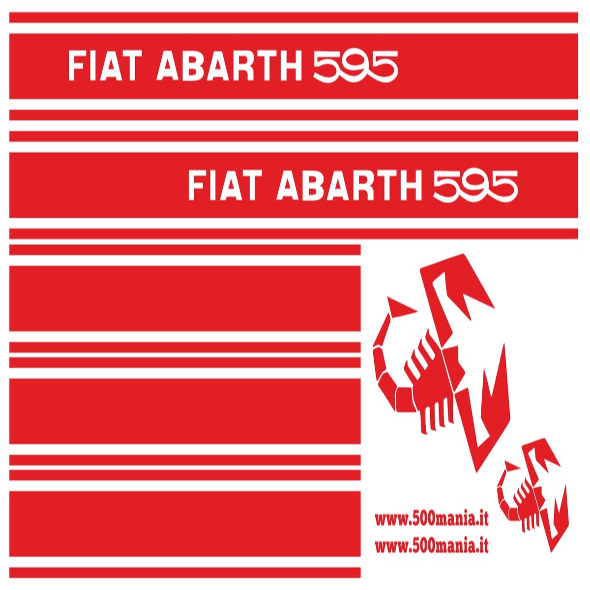 Complete Set of Red Fiat 500 Abarth 595 Decals