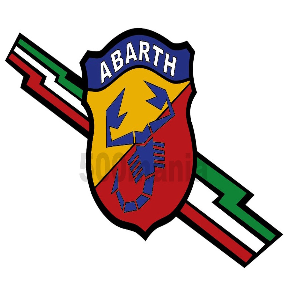 Abarth PVC Adhesive Emblem with Tricolor Bolts 9 x 4 cm