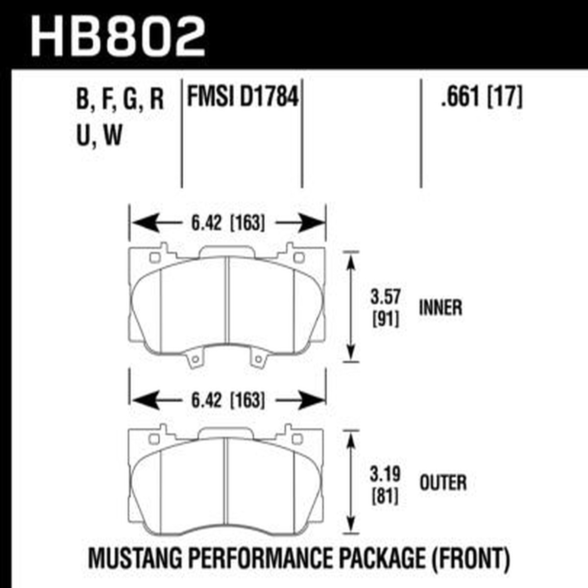Front Hawk Performance Brake Pads HB802B.661 Ford Mustang 2.3 Turbo HPS 5.0