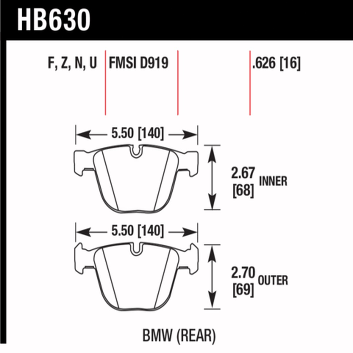 Rear BMW M3 E90 Hawk Performance Brake Pads HB630B.626 HPS 5.0