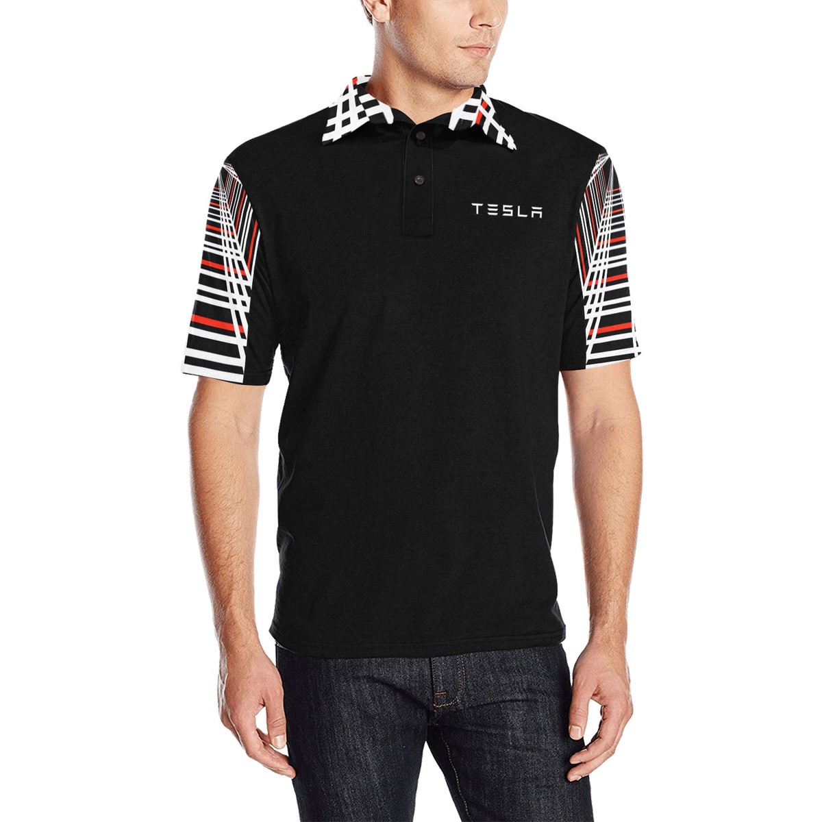 Tesla Plaid Polo Shirt 3 Mens All Over Print Polo Shirt (Model T55)