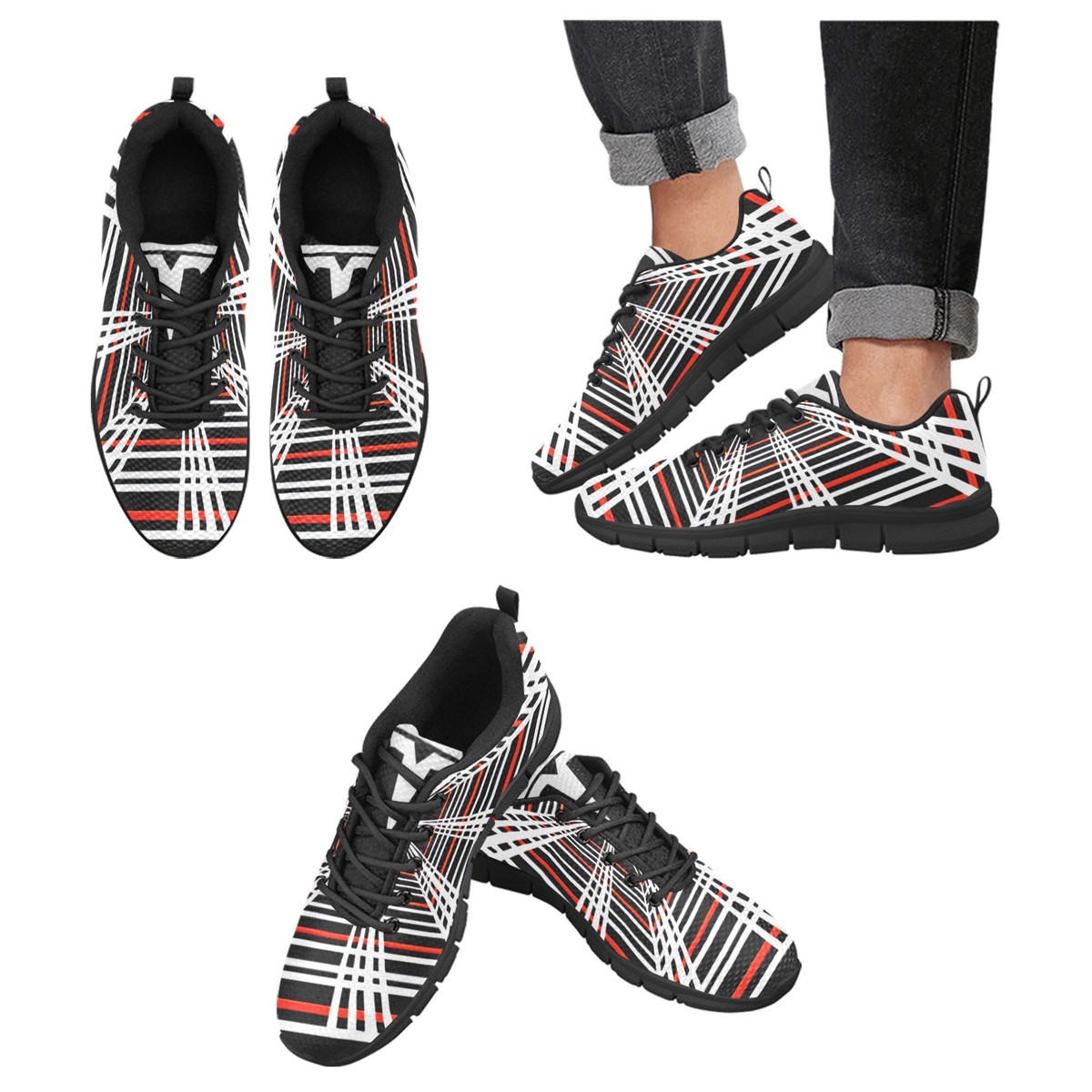 Tesla Plaid Shoes Mens Breathable Sneakers (Model 055) (Two Shoes With Different Printing)
