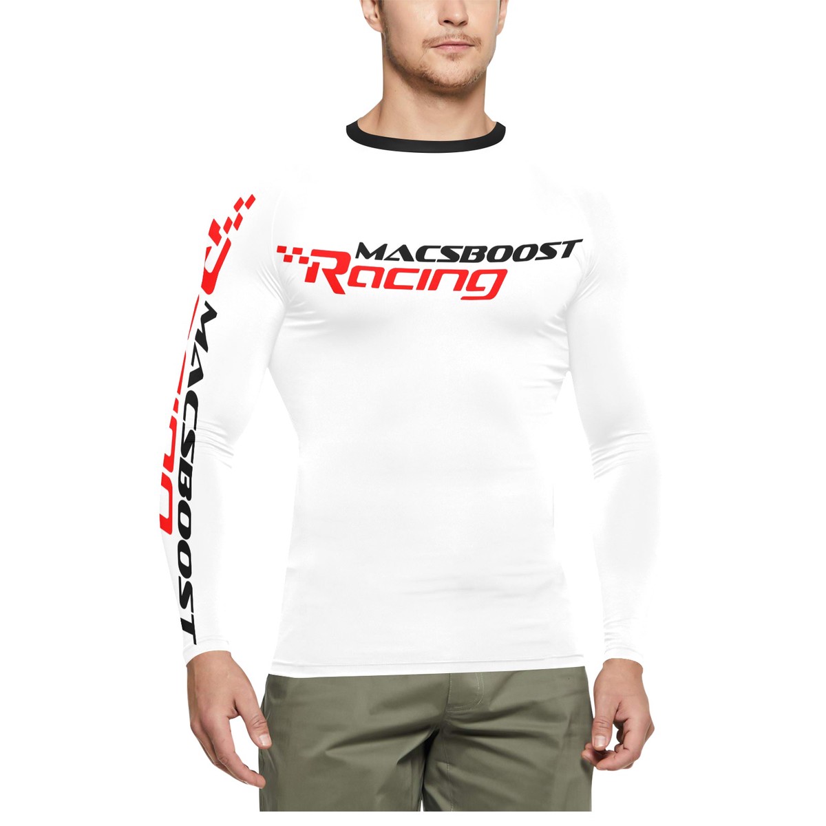  Racing Swim Shirt  White /red/black Mens Long Sleeve Swim Shirt (Model S39)