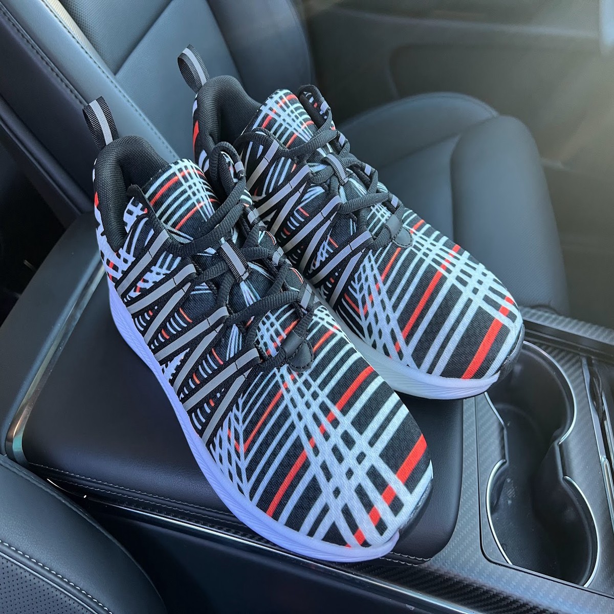 Tesla Plaid Running Shoes Mens Reflective Webbing Running Shoes (Model 10091)